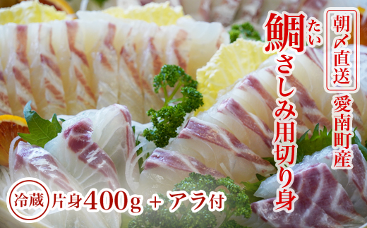 朝〆直送！愛南町産鯛さしみ用切り身（片身400g＋アラ付き）
