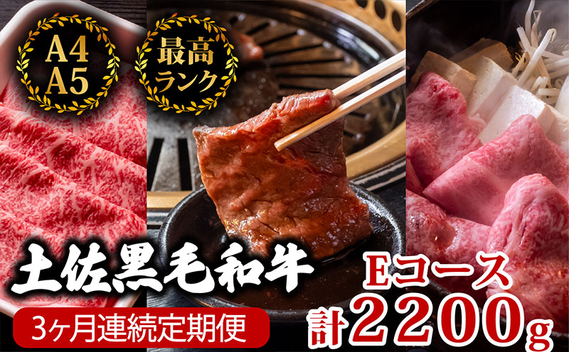 【3回定期便】土佐黒毛和牛 食べ比べ 2200g (計2.2kg以上) | Eコース 厳選 国産 和牛 すき焼き しゃぶしゃぶ 焼き肉 お肉 にく 霜降り 牛肉 ウデ肉 うで肉 モモ肉 もも肉 リブロース 人気 贈答 ギフト プレゼント 小分け 数量限定 3ヵ月 頒布会 老舗 たけうちミート 高知県 須崎市 TM7000