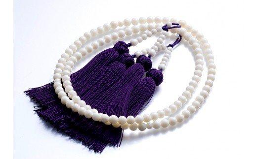 白サンゴ１０８珠数珠　男性用　房正絹紫（保証書・数珠袋付）　TP054