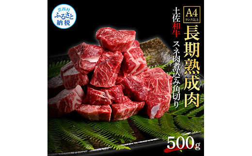 天下味 エイジング工法 熟成肉 土佐和牛 特選スネ肉 煮込み角切り 500g エイジングビーフ スネ肉 国産 肉 牛肉 和牛 カレー シチュー 人気 老舗焼肉店 冷凍 新鮮 真空パック 高級 お祝い 高知 高知県 芸西村 故郷納税 10000円 返礼品 贈り物 贈答 ギフト