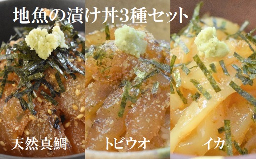 高鮮度!地魚の漬け丼3種セット(天然真鯛・トビウオ・イカ)各2食[C0056a