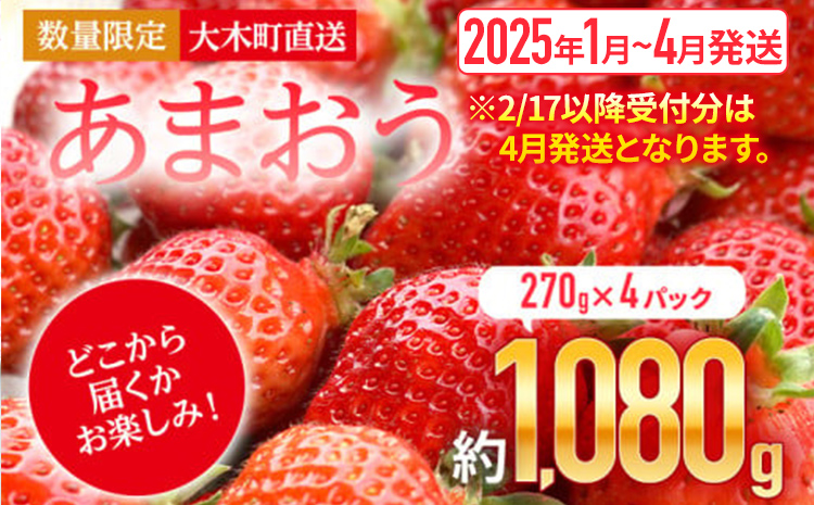 いちご あまおう 大木町 約270g×4パック 合計1080g 【2025年1月～4月に順次出荷予定】 CB223