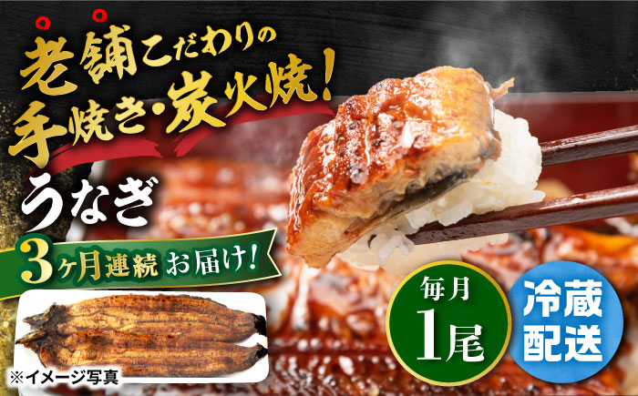 [3回定期便] 手焼き 炭火焼き うなぎ 蒲焼 (1尾・タレ付き) [中野鮮魚店]