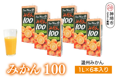 みかん100 1L×6本入り【みかんジュース 蓋付 天然 果汁100％】(H116159)