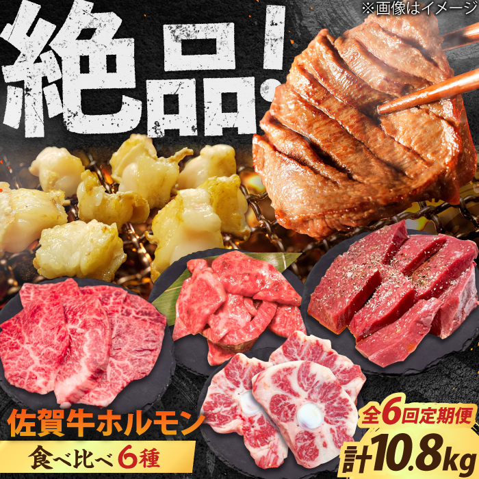 【全6回定期便】佐賀牛6種食べ比べ！ ホルモンバラエティセット 10.8kg 4-5人前  タン・小腸など 吉野ヶ里町/やきとり紋次郎 [FCJ105]