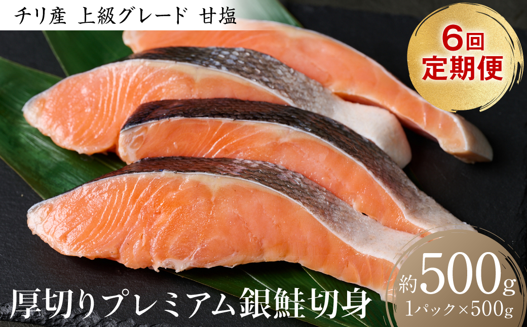 【定期便6回】厚切り プレミアム銀鮭切身 500g（500g×1パック）ギンザケ お弁当 おかず レシピ 焼き魚 ムニエル 冷凍 サケ さけ シャケ 切り身 魚 魚介 甘塩