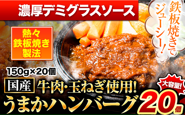 濃厚デミグラスハンバーグ 150g×20個 国産牛肉使用 [7-14日以内に出荷予定(土日祝除く)] 冷凍 大容量 玉東町 国産 肉 牛肉 豚肉 返礼品 温めるだけ 小分け 簡単 調理 特製 惣菜湯煎 訳あり 人気 子供 熊本 うまかハンバーグ