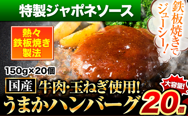 特製ジャポネソースハンバーグ 150g×20個 国産牛肉使用 [7-14日以内に出荷予定(土日祝除く)] 冷凍 大容量 玉東町 国産 肉 牛肉 豚肉 返礼品 温めるだけ 小分け 簡単 調理 特製 惣菜湯煎 訳あり 人気 子供 熊本 うまかハンバーグ