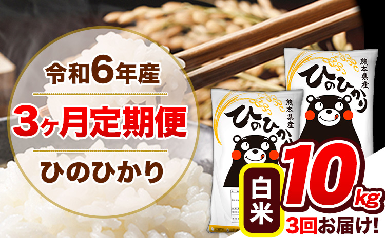 [3ヶ月定期便]令和6年産 定期便 ひのひかり 10kg [申込み翌月から発送]令和6年産 熊本県産 ふるさと納税 白米 精米 ひの 米 こめ ふるさとのうぜい ヒノヒカリ コメ 熊本米 ひのもり