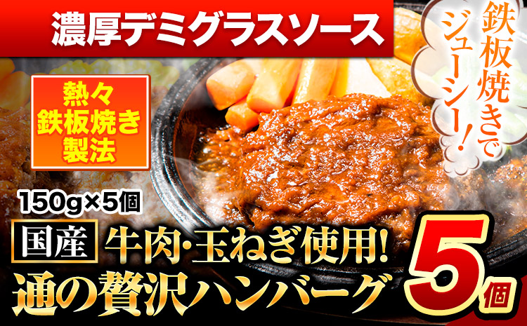 ハンバーグ 5個 国産のお肉使用! 鶏肉不使用 温めるだけ 「通の贅沢ハンバーグ」濃厚デミグラスソース[45日以内に出荷予定(土日祝除く)] 牛 訳あり 小分け 早く届く