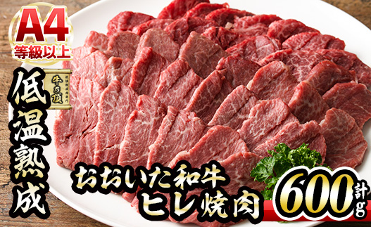 おおいた和牛 ヒレ 焼肉 (計600g・ヒレ200g×3P) 国産 牛肉 肉 霜降り 低温熟成 A4 和牛 ブランド牛 BBQ 冷凍 大分県 佐伯市【DH236】【(株)ネクサ】