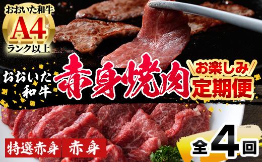 ＜定期便・全4回)＞おおいた和牛 低温熟成 赤身 焼肉 お楽しみ 定期便 (3ヶ月ごとにお届け) 国産 牛肉 肉 霜降り A4 和牛 ブランド牛 冷凍 大分県 佐伯市【DH245】【(株)ネクサ】