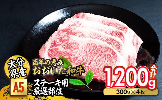 百年の恵み おおいた和牛 A5 ステーキ用 厚切り 厳選部位 (計1.2kg・300g×4枚) 国産 牛肉 肉 霜降り ロース 肩ロース サーロイン 和牛 ブランド牛 ステーキ 冷凍 【FS11】【 (株)トキハインダストリー】