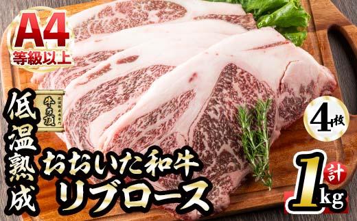 おおいた和牛 リブロースステーキ (計1kg・リブロースステーキ約250ｇ×4枚+ステーキソース20g×4袋) 国産 牛肉 肉 霜降り 低温熟成 ステーキ A4 和牛 ブランド牛 BBQ 冷凍 大分県 佐伯市【DH70】【(株)ネクサ】