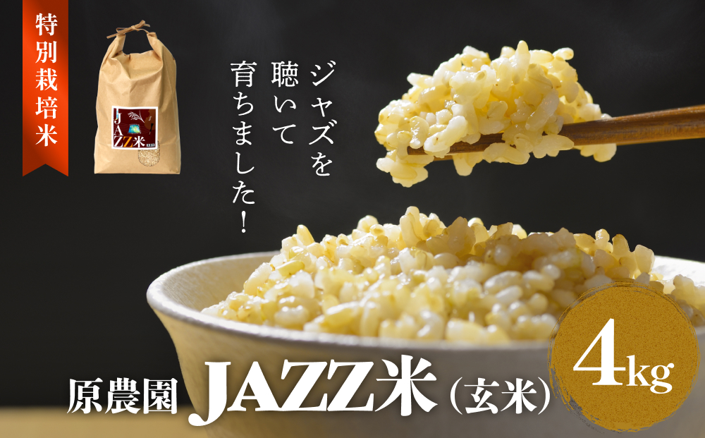 原農園 JAZZ米 (玄米) ４kg JAZZ米 JAZZ 玄米 原農園 米 銘柄米 きりかぶ山 水 肥料 有機質肥料 特別栽培米 抗酸化農法 光合成細菌 堆肥 アートテン農法 有効微生物農法 健康 食品 完熟堆肥