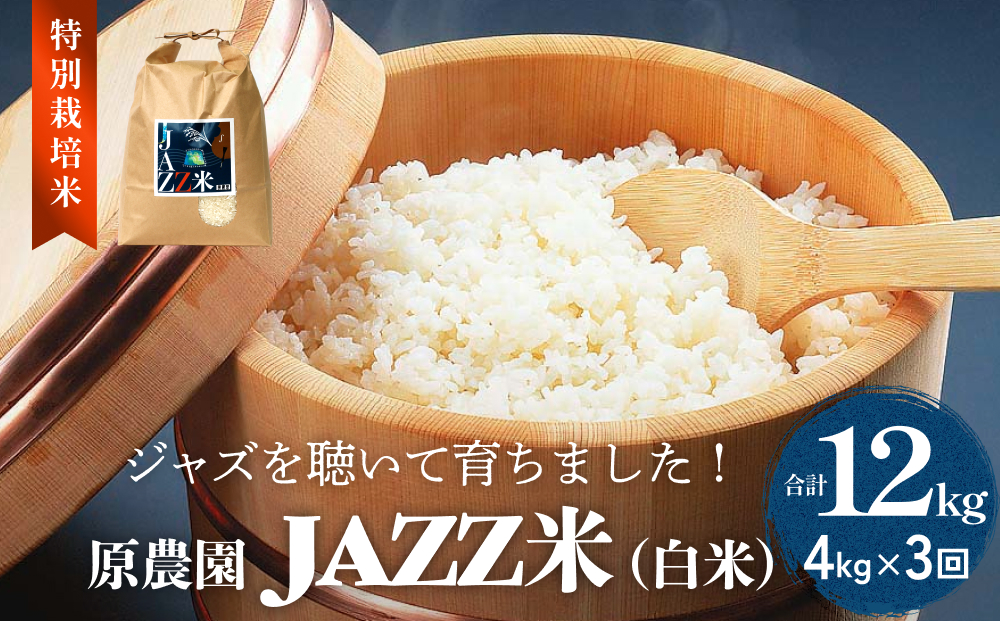 原農園 JAZZ米 (白米) 白米 ４kg ３回定期便 JAZZ 有機栽培 特別栽培米 堆肥 光合成細菌 有効微生物 アートテン農法 抗酸化農法 有効微生物農法 きりかぶ山 地力 白米 環境 地域特産 自然栽培 完熟堆肥 健康