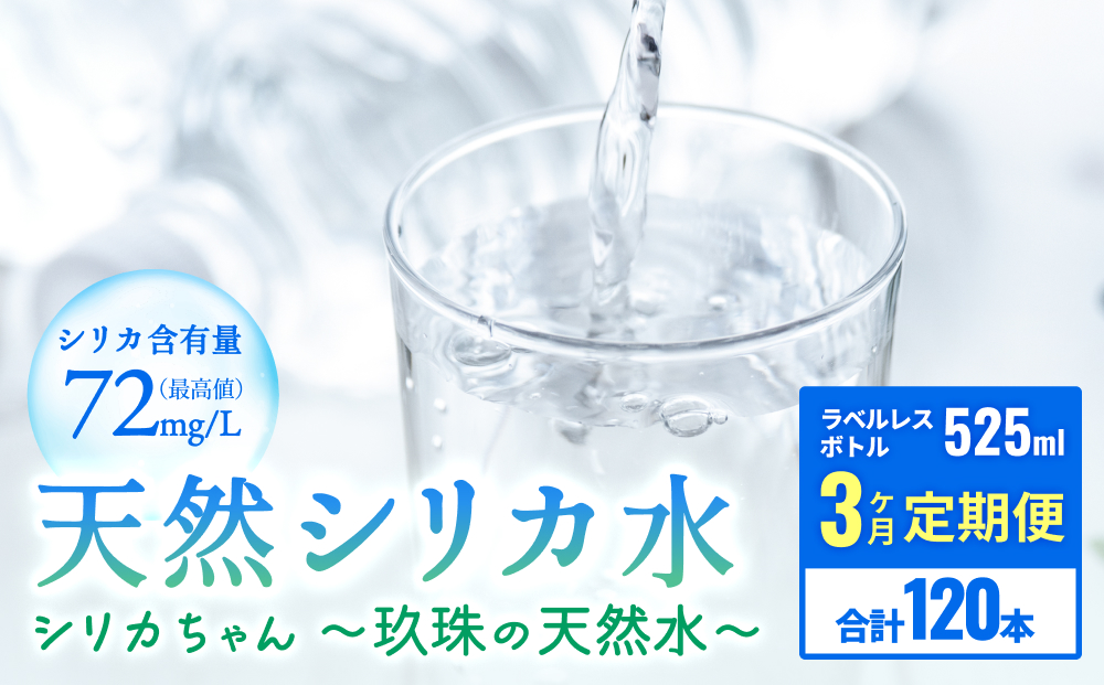 【数量限定】【3ヶ月定期便】天然 水 シリカ 525ml × 40本 ＜シリカちゃん〜玖珠の天然水〜＞ ラベルレス 天然シリカ 水 シリカ水 ミネラルウォーター 国産 保存可能 水 防災 備蓄