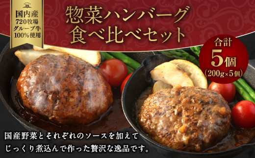 えびの高原 惣菜ハンバーグ食べ比べセット 5パック 合計1kg 200g×5パック お肉 肉 惣菜 温めるだけ パック 成長ホルモン不使用 レンジ対応 送料無料