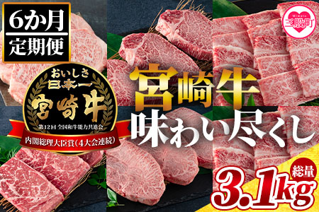 [[6ヶ月定期便]総重量3.1kgの宮崎牛味わい尽くし]すき焼き、しゃぶしゃぶ、焼肉など[MI076-my][ミヤチク]