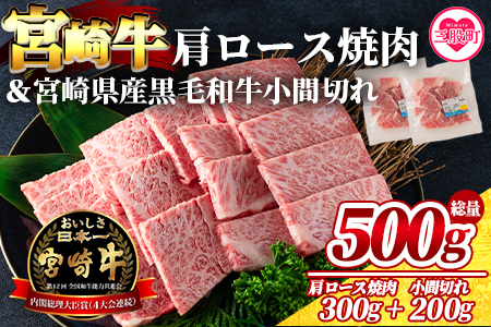 [宮崎牛肩ロース焼肉300gと宮崎県産和牛小間切れ200g 総量500g][MI143-my][ミヤチク]