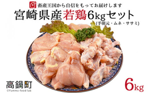 【6月発送】＜宮崎県産若鶏3種 計6kgセット＞