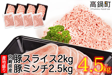 ＜宮崎県産豚スライス2.0kg+豚ミンチ2.5kg 計4.5kg＞2か月以内に順次出荷します