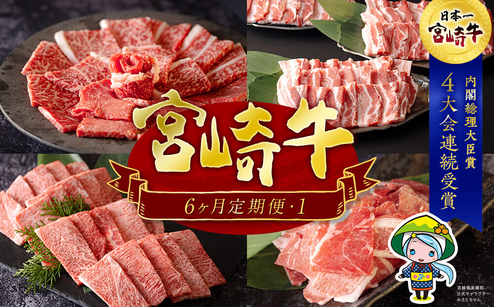 宮崎牛 豚肉 6ヶ月 定期便 合計8.4kg モモ こま ロース 肩ロース バラ ウデ 冷凍 内閣総理大臣賞受賞 宮崎県産 牛 豚 国産 焼肉 小間 しゃぶしゃぶ 送料無料 BBQ バーベキュー キャンプ 炒め物 丼 普段使い セット 詰め合わせ 薄切り スライス ミヤチク