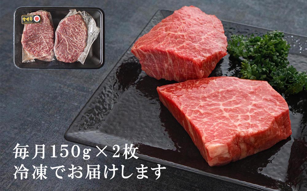 定期便】宮崎牛赤身ももステーキ300g(150g×2) ３回 合計900g｜ふるラボ