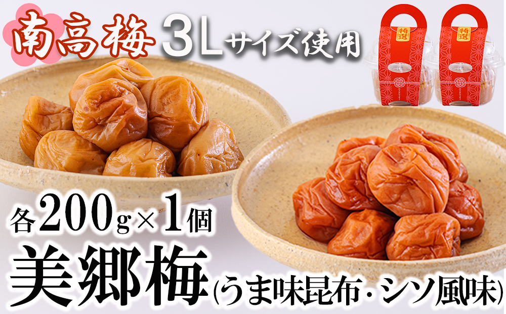 南高梅 梅干し 美郷梅 昆布 シソ風味 セット 各200g ３Lサイズ A級品 国産 セット 詰め合わせ 宮崎県産 美郷産 常温 送料無料 贈答品 父の日 母の日 プレゼント ギフト