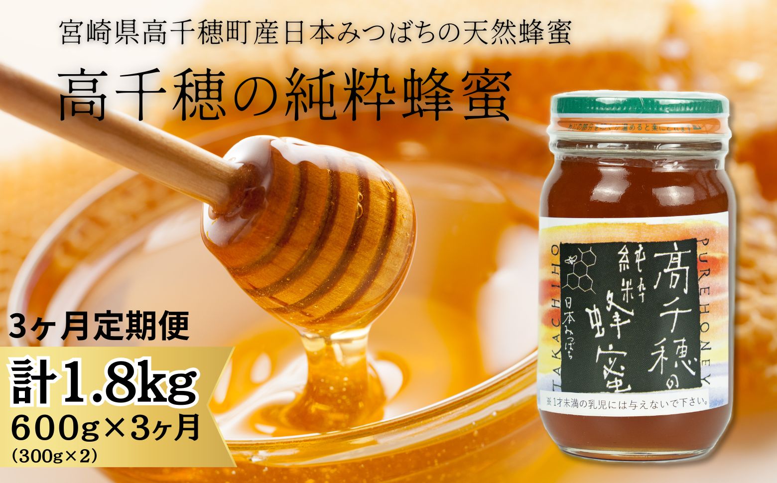 【3ヶ月定期便】日本みつばち 高千穂の純粋蜂蜜 300g×2本 セット T-11