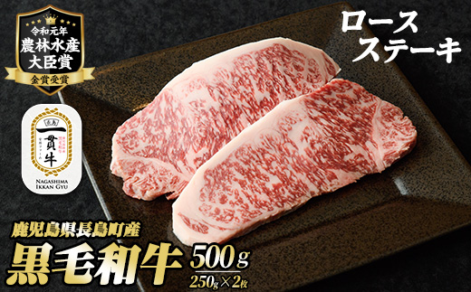 鹿児島県長島町産 黒毛和牛ロースステーキ250g×2枚 計500g